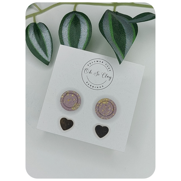 Purple & Heart Studs 042