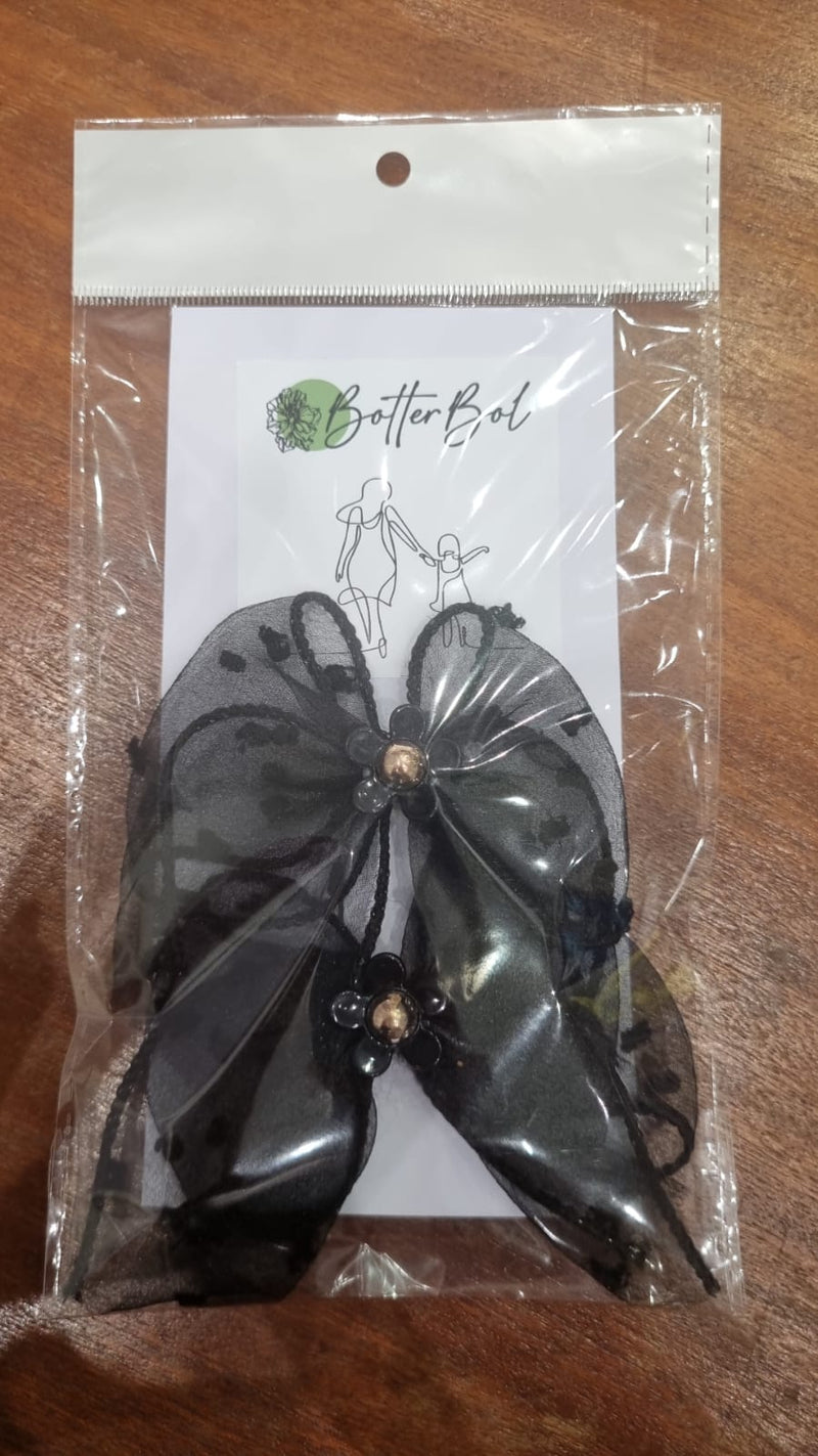 Black Lace Bow Hair Clips